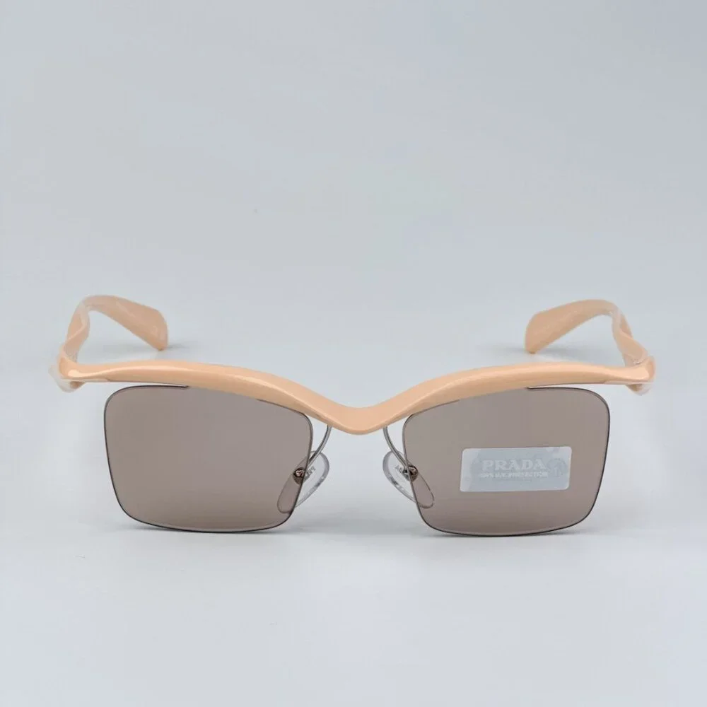 Prada PRA15S 18Q4I2 BRAND NEW Sunglasses Peach Light Brown Rectangle Unisex